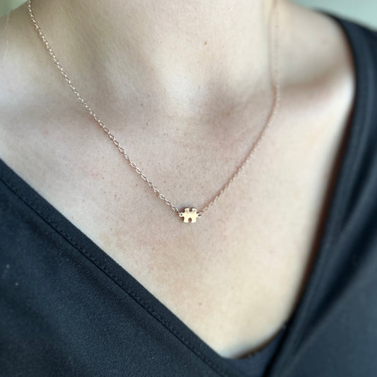 Dainty Puzzle Piece Necklace in Rose Gold